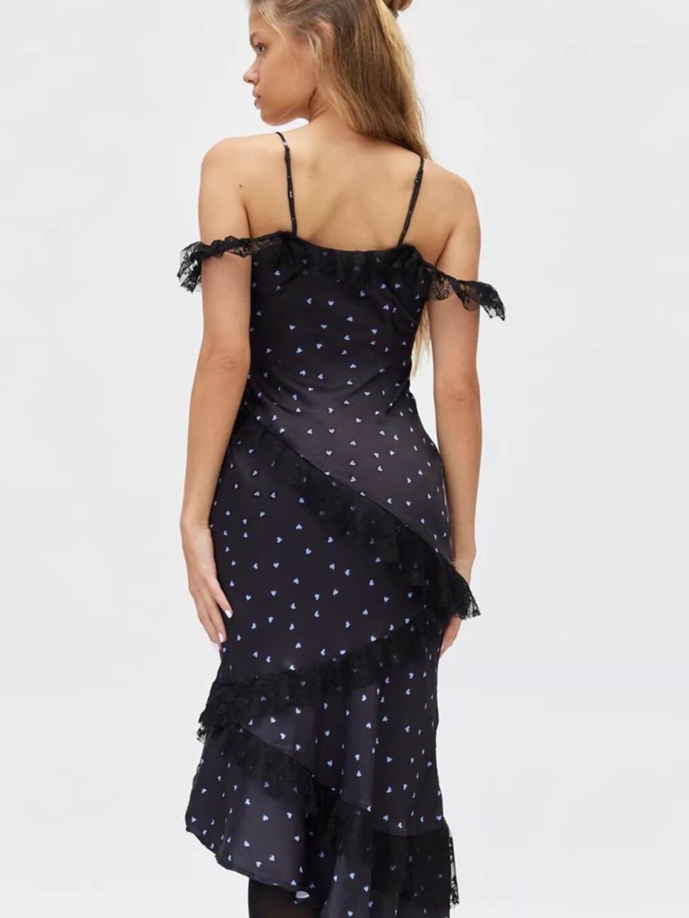 UO Kimchi Blue Adalyn Satin Off the Shoulder Asymmetric Midi Slip Dress Small - Picture 2 of 13
